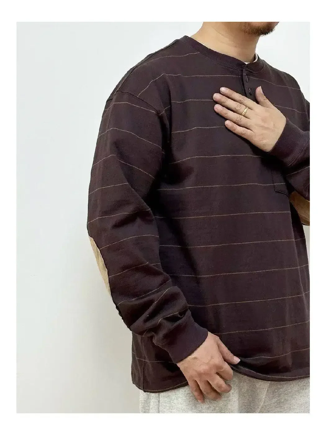 REMI RELIEF Daytide Vintage Heavy Cotton Pinstripe Long Sleeve Crew Neck T-Shirt