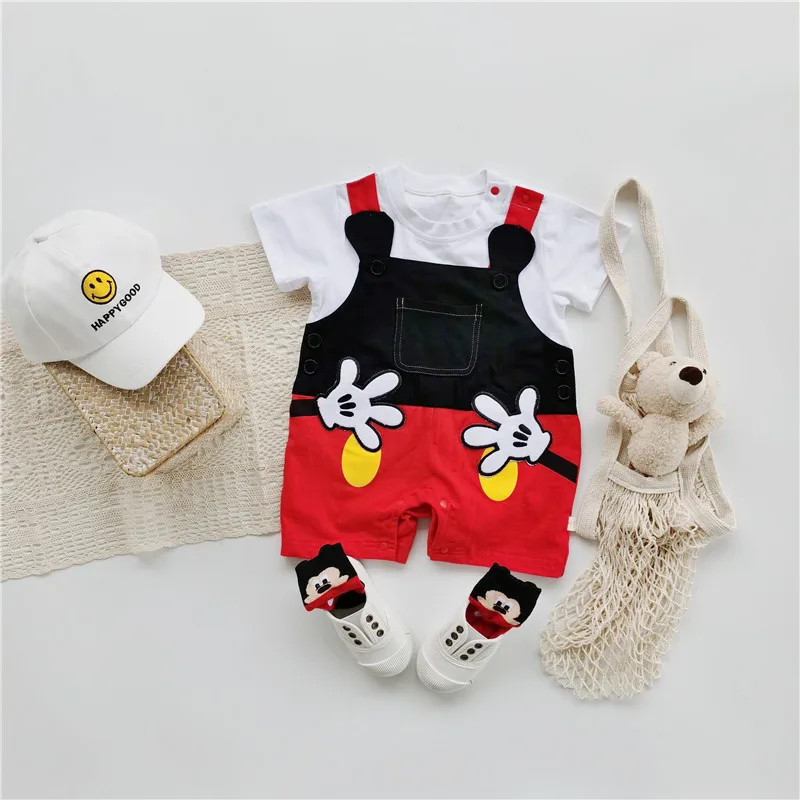 0-2 Years Old Baby Clothes Cute Cartoon Character Mickey Shape Jumpsuit Summer Cotton Boys and Girls Short Sleeve Jumpsuit