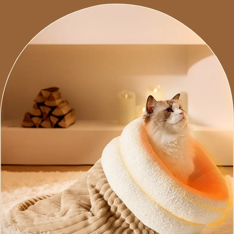 Warm Cat Sleeping Bag Semi-enclosed Cats Dogs Warming Pad Soft Plush Winter Cozy Beds Accessories Cats Small Dog Pet Supplies