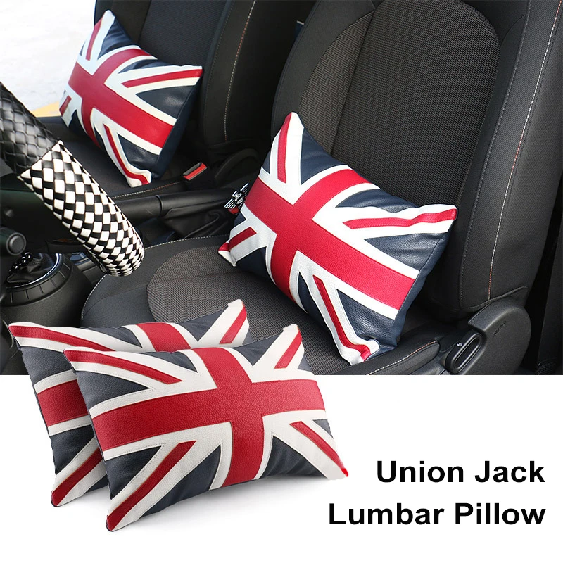 

Union Jack Car Seat Lumbar Pillow Backrest Leather Universal Cotton Cushion For MINI Cooper R56 R58 R60 F54 F56 F60 Accessories