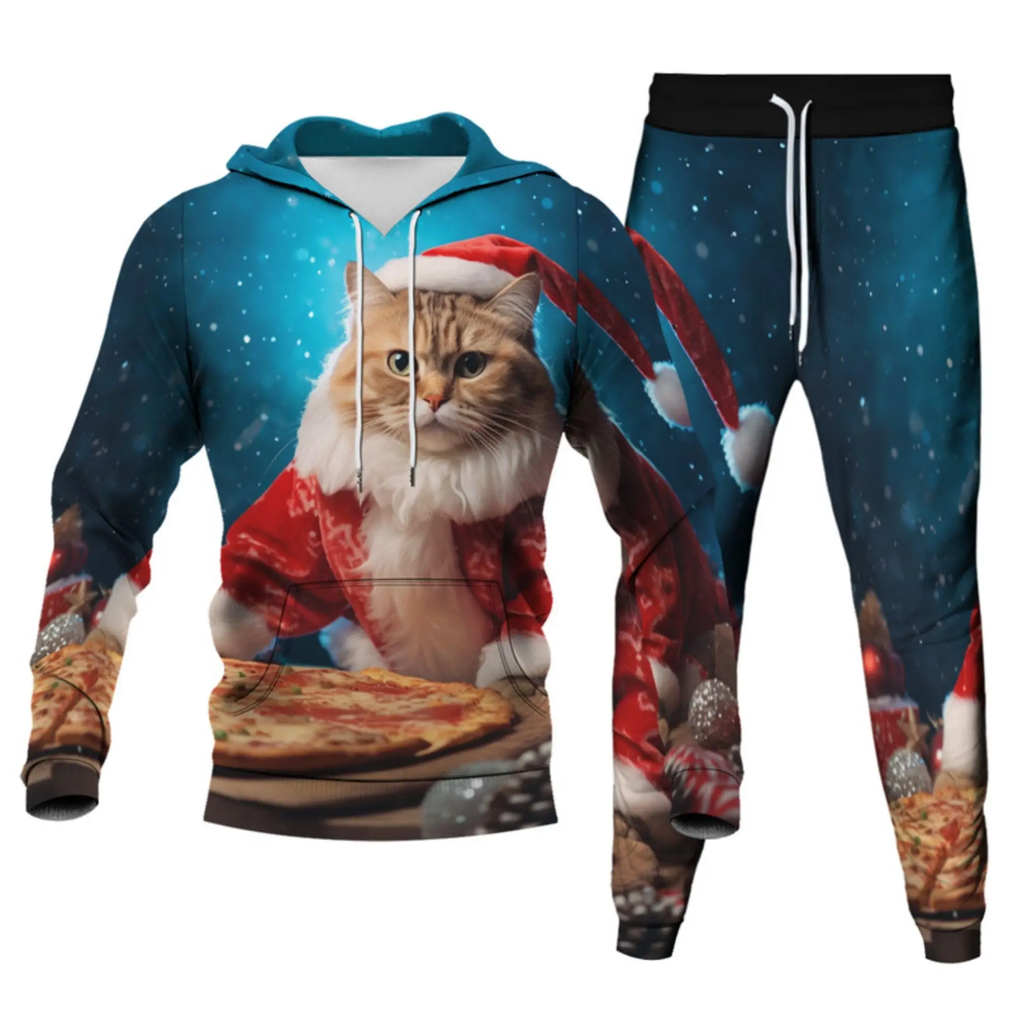 

Unisex 3D Christmas Cat Printed Men Women Novelty Xmas Hoodie Adult Kid Two Pieces Tracksuits Sweatshirts Joggers Sweatpants Set