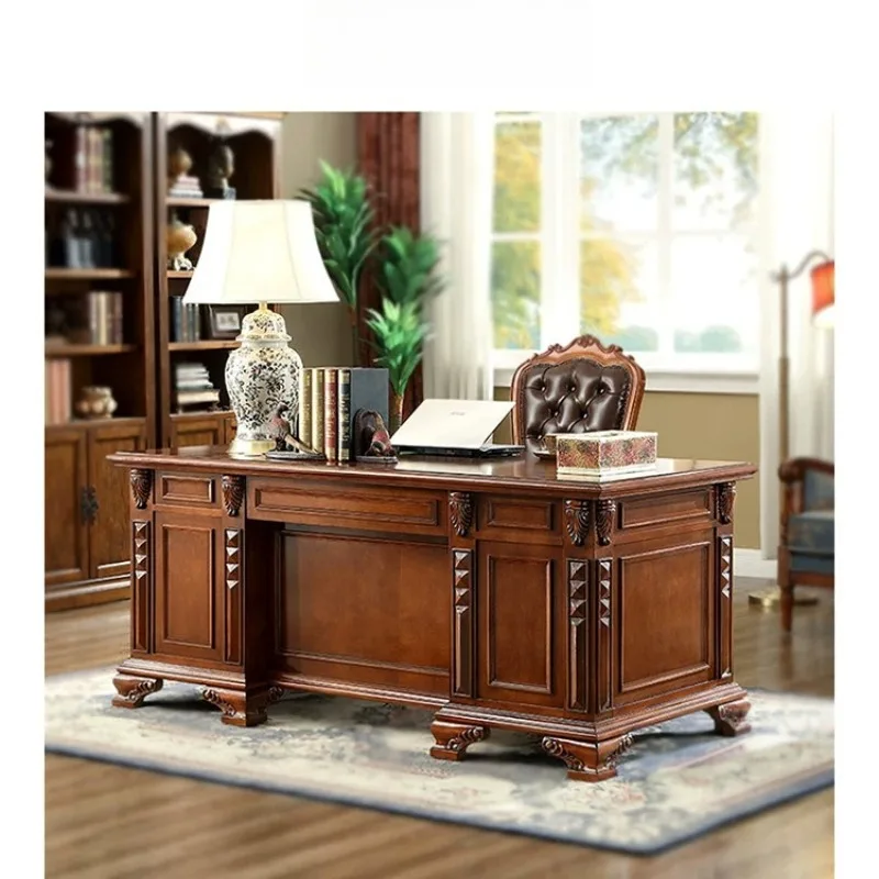 American solid wood desk boss computer desk European villa office desk chair writing