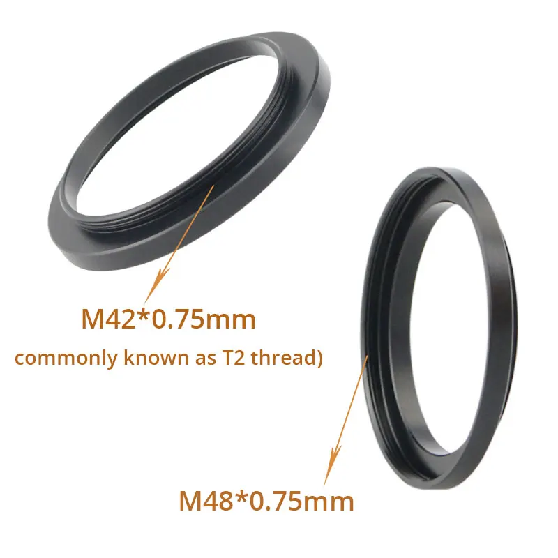 

2pcs Male M42 to M48 Female Thread Metal Ring Conversion Adapter T2 External Thread - M48X0.75mm for Astronomical Photography