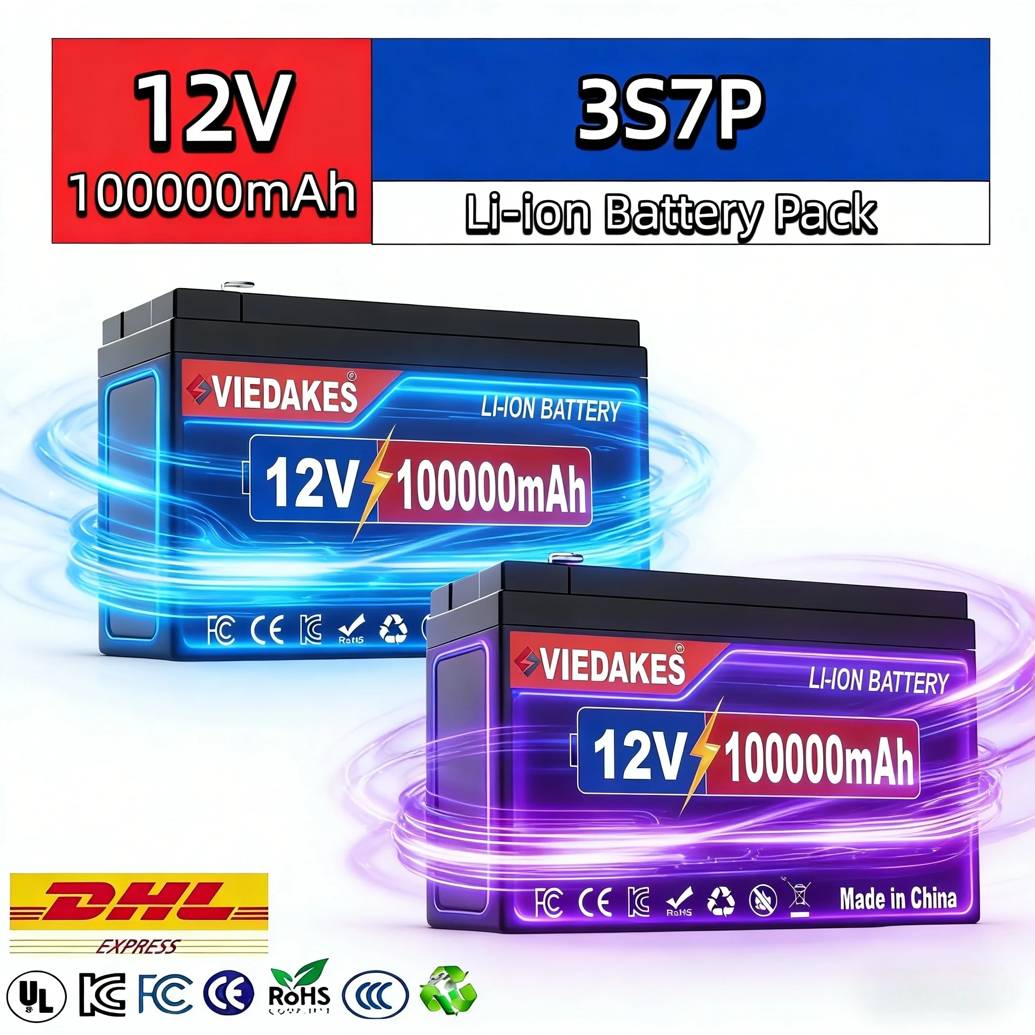

VIEDAKES Brand New 3S7P 12V 100Ah LiFePO4 18650 Battery Pack Power Bank Non-Toxic for Eco-Conscious Off-Grid Living