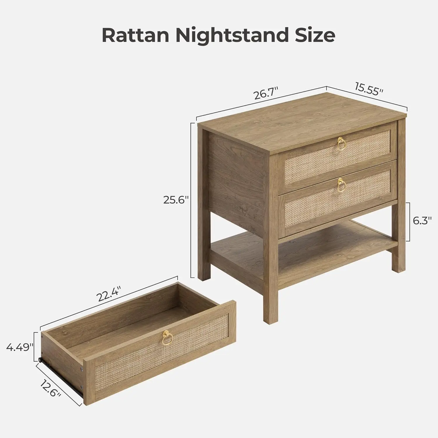 Stand Set of 2, Rattan Nightstand with Drawers and Storage Shelf - Boho Bedside Table Narrow Side Table for Bedroom, Small Space