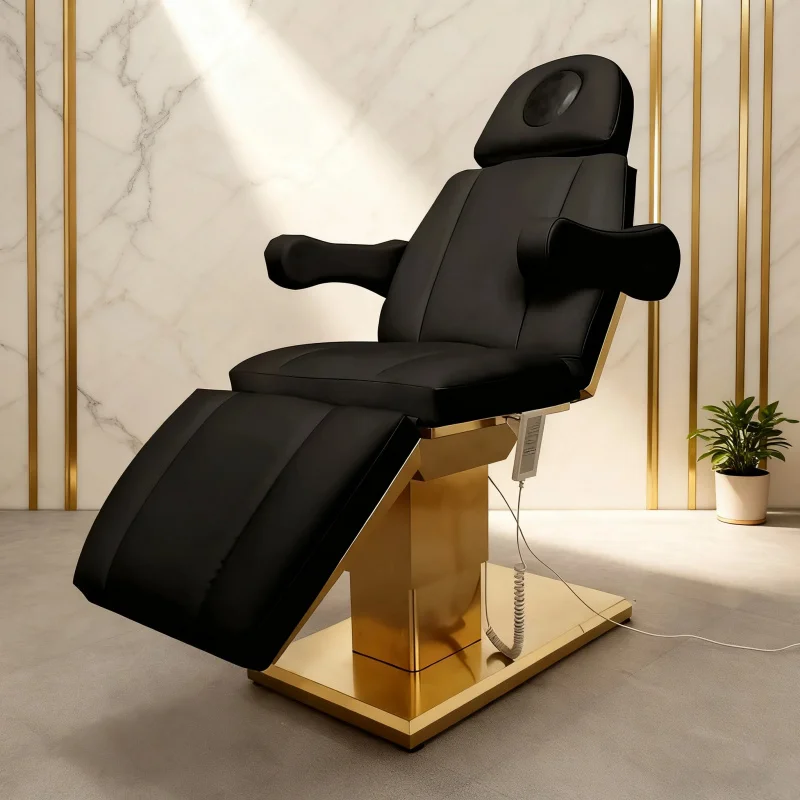 Beauty Salon Esthetician Furniture Gold Base Black Leather Massage Bed Three Motors Lash Chair Lash Extensions