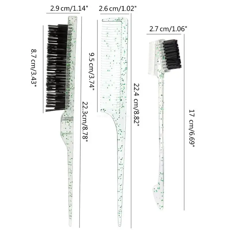 فرشاة تصفيف الشعر الذيل أمشاط الحاجب مجموعة فرشاة تلوين الصباغة مشط صالون أداة تصفيف الشعر أمشاط للأطفال النساء 3x