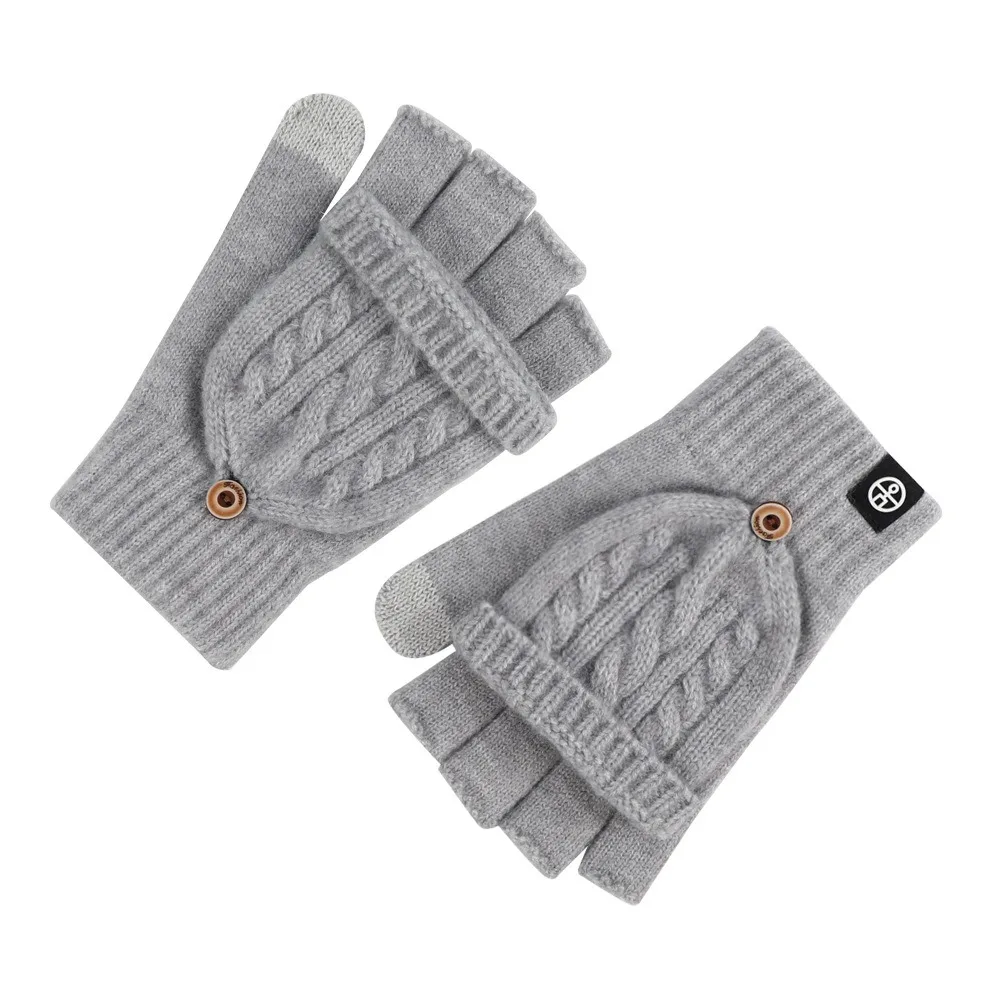 Wool Knitted Fingerless Flip Gloves Winter Warm Thickening Touchscreen Gloves Exposed Finger Finger Mittens For Men Women Unisex