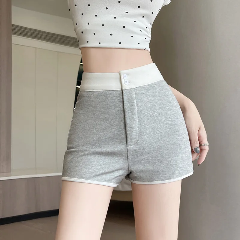 Shorts de bainha de bloco de cores para mulheres verão fashion24new casual esportes calças de perna larga hip-abraçando yoga magro-ajuste calças de três quartos