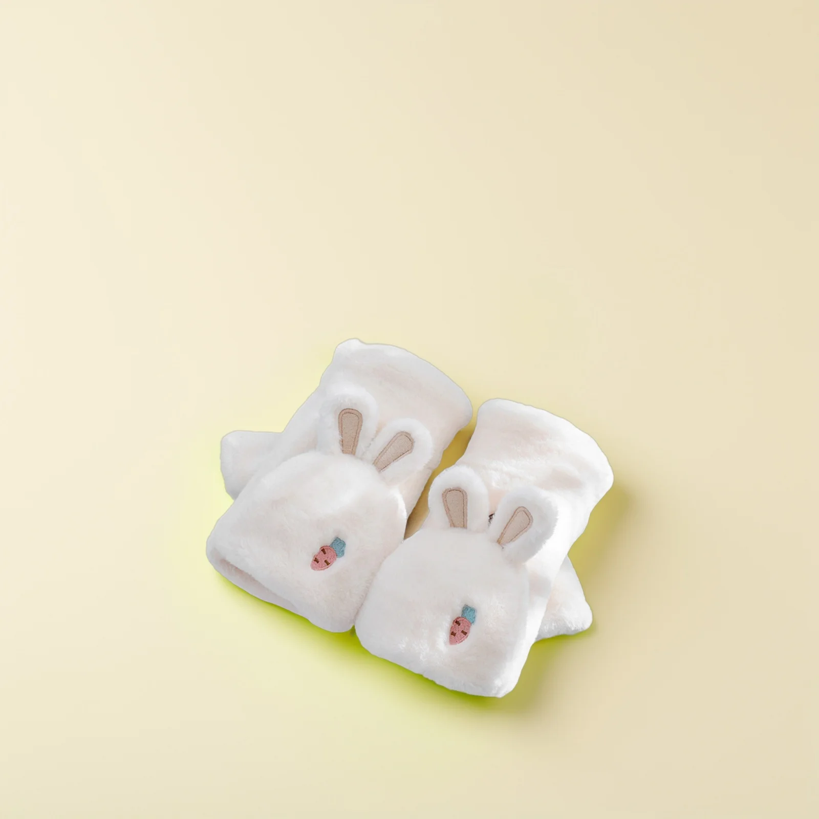 ถุงมือแบบไม่มีนิ้ว ลายหูกระต่าย 1 คู่ ผ้าบุนุ่ม ป้องกันรอยยับ สำหรับผู้หญิง อุปกรณ์เสริมฤดูหนาว ทำจากโพลีเอสเตอร์