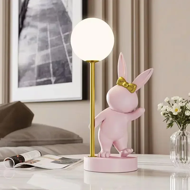 Nordic Style Rabbit Table Lamp - Luxury LED Night Light, Cute Bunny Decor for Bedroom, Perfect Birthday & Wedding Gift with Atmo