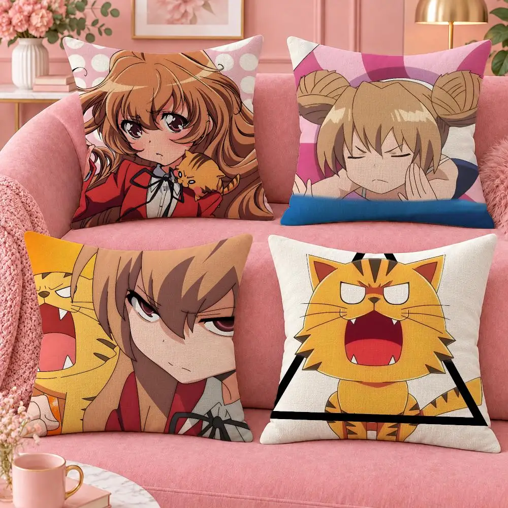 Anime School Romance Toradora! Cushion Cover Cute Cartoon Throw Pillow Cover Soft Plush Cushion Cover Sofa Bedroom Home Decor