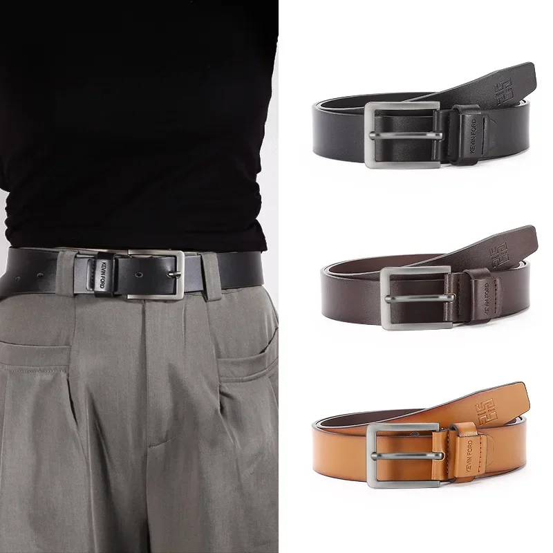 Men's Alloy Perforated Needle Buckle Belt, Casual and Versatile Jeans for Middle-aged and Young People, Cowhide Belt