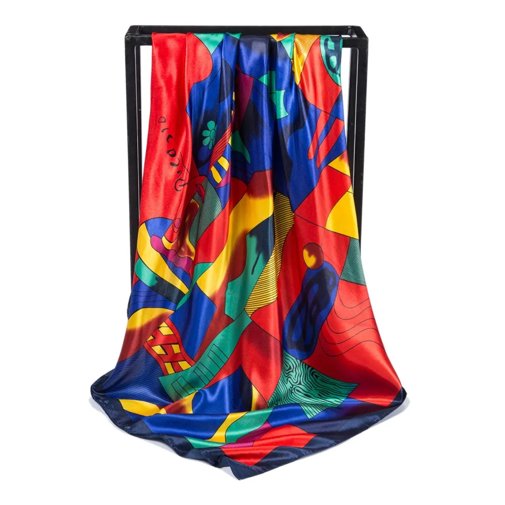 New Oil Painting Gift Silk Scarf Female European and American Style Printing 90cm Square Scarf Decorative Imitation Silk Scarf