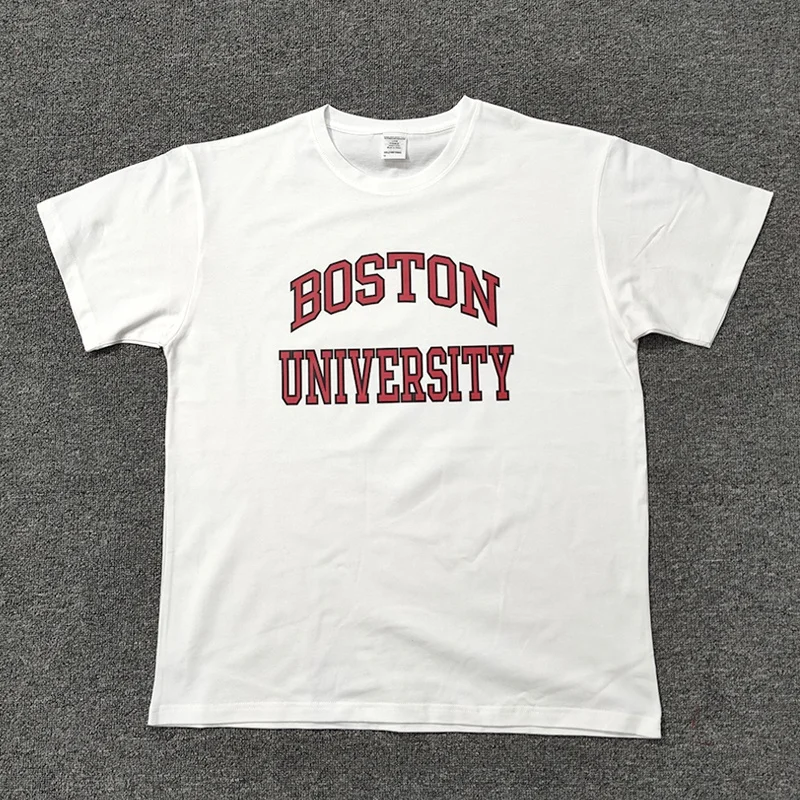 

Loose Fit Pure Cotton Vintage American Sle ort Sve T-irt ex Boston Universi School orm Top for Teens