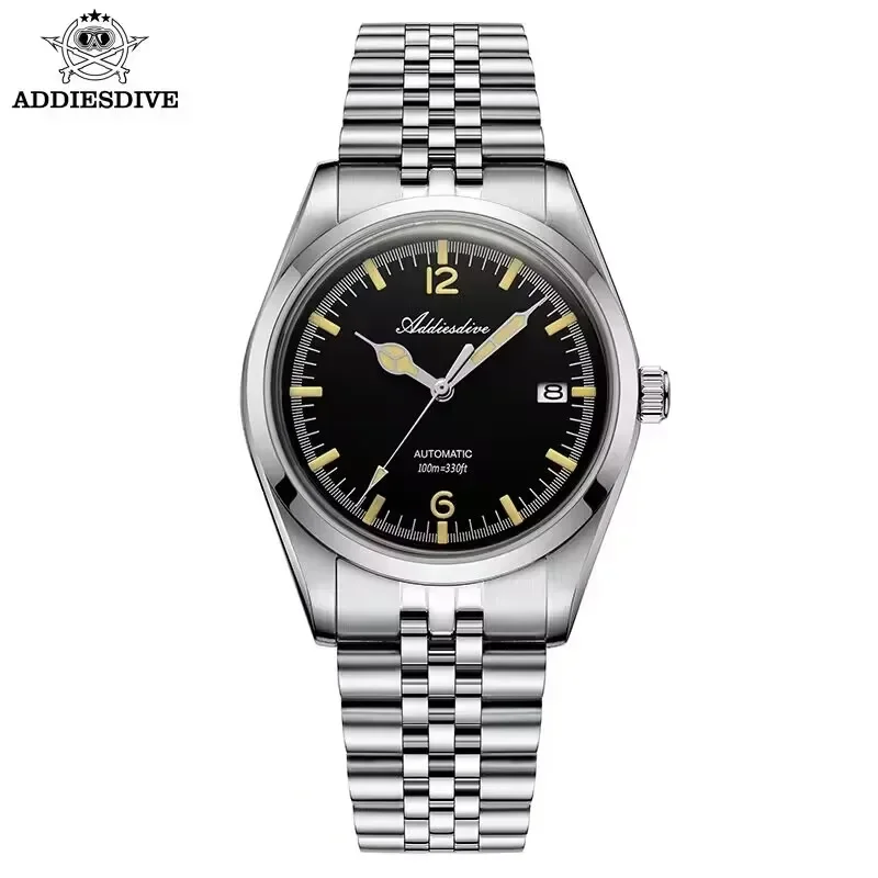 ADDIESDIVE AD2038 Watch For Men Calendar Display Jubilee Strap 100m Diving Luminous Montre Homme NH35 Automatic Mechanical Watch