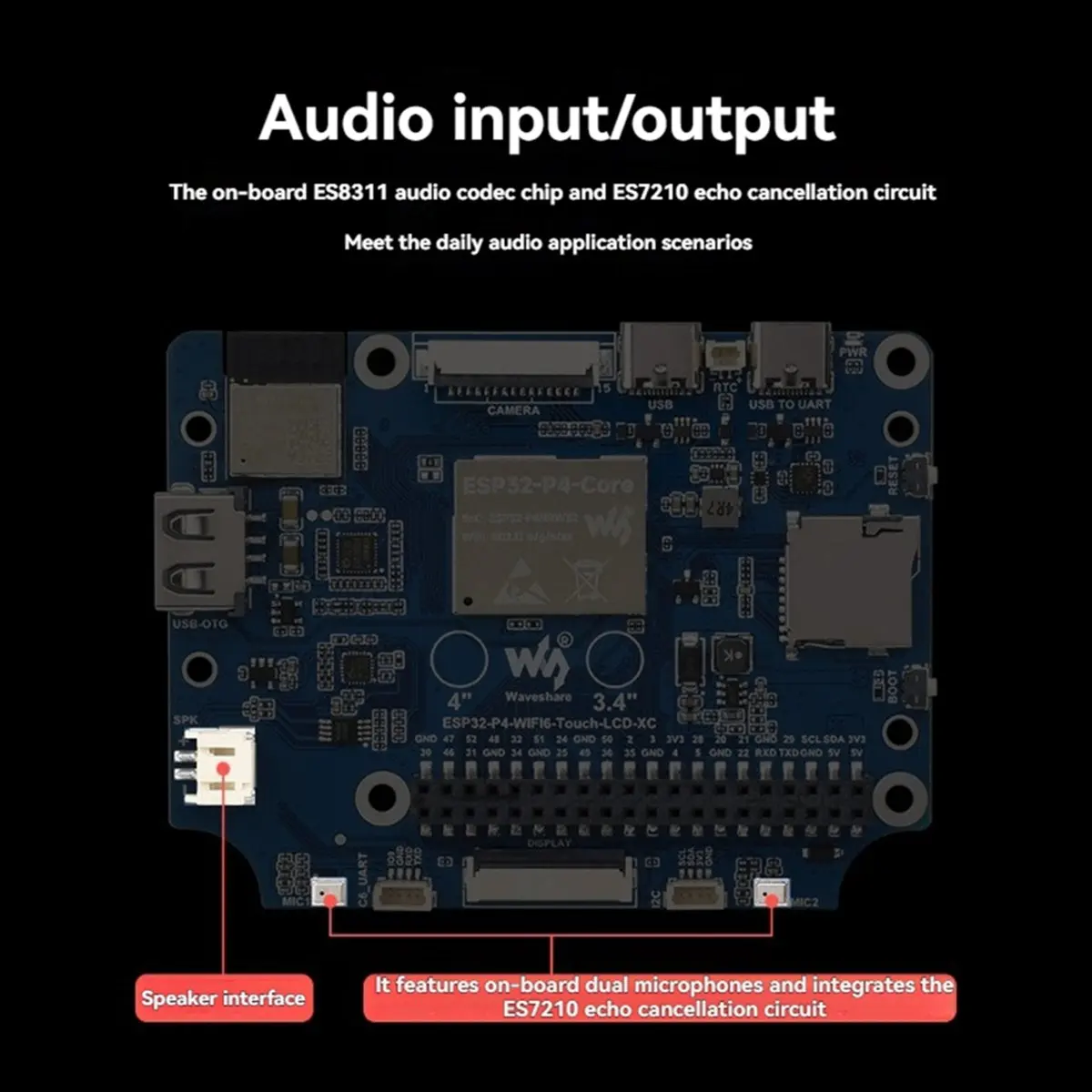 A72Z  3.4inch LCD TouchScreen Display 800x800 IPS Panel -P4 Development Board Supports AI Voice Interaction