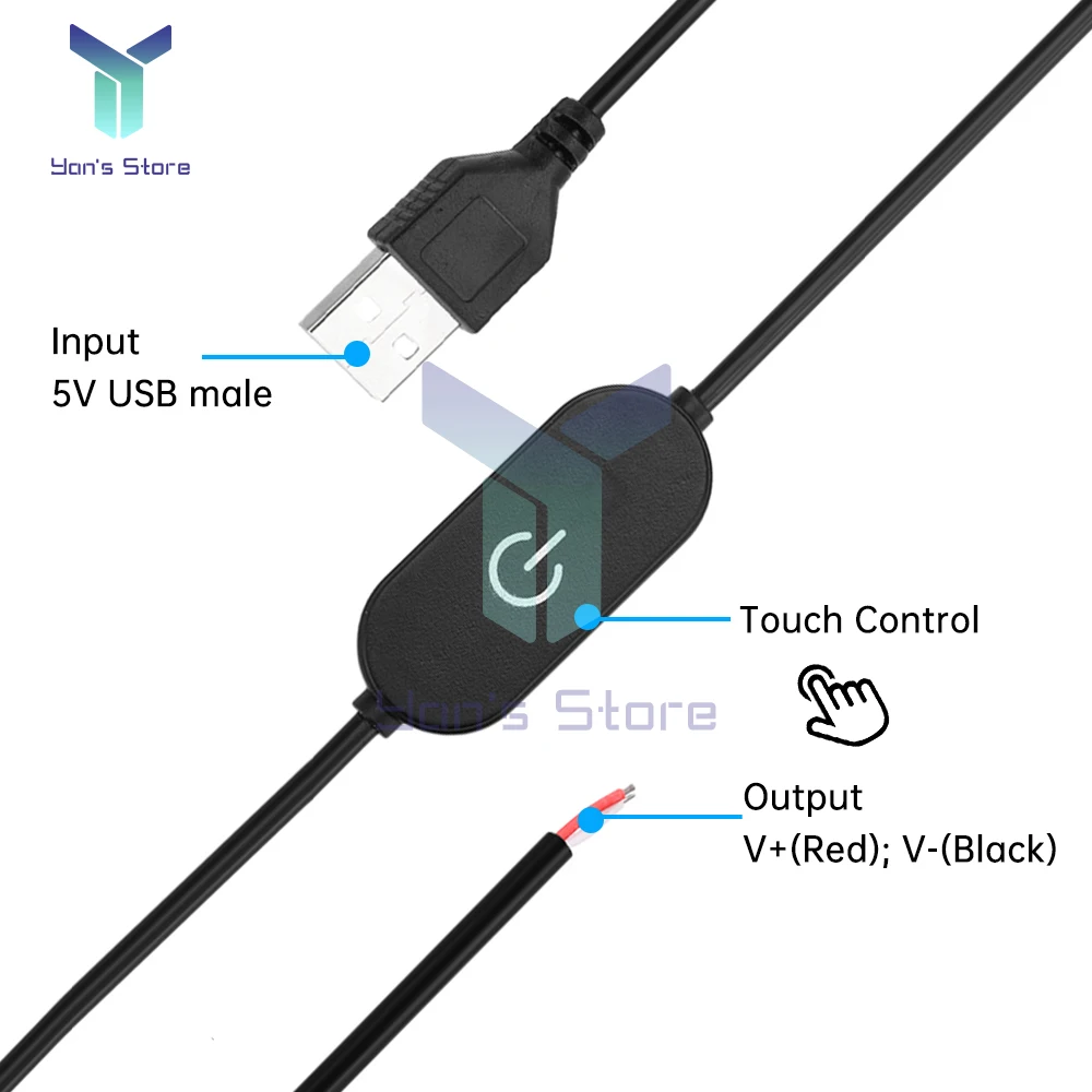 2A สายสวิตช์หรี่แบบสัมผัส USB/DC 5V 2.0ปฏิวัติเป็นสายรีโมทควบคุมแบบ2คอร์สำหรับไฟแถบไฟ LED ช่องเดียว