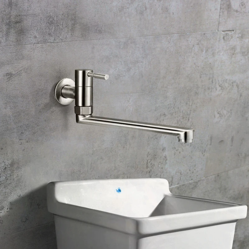 180 Degree Rotation Kitchen Faucet Sink Mop Pool Tap Stainless Steel Lengthened Wall Mounted Single Cold Water Faucets