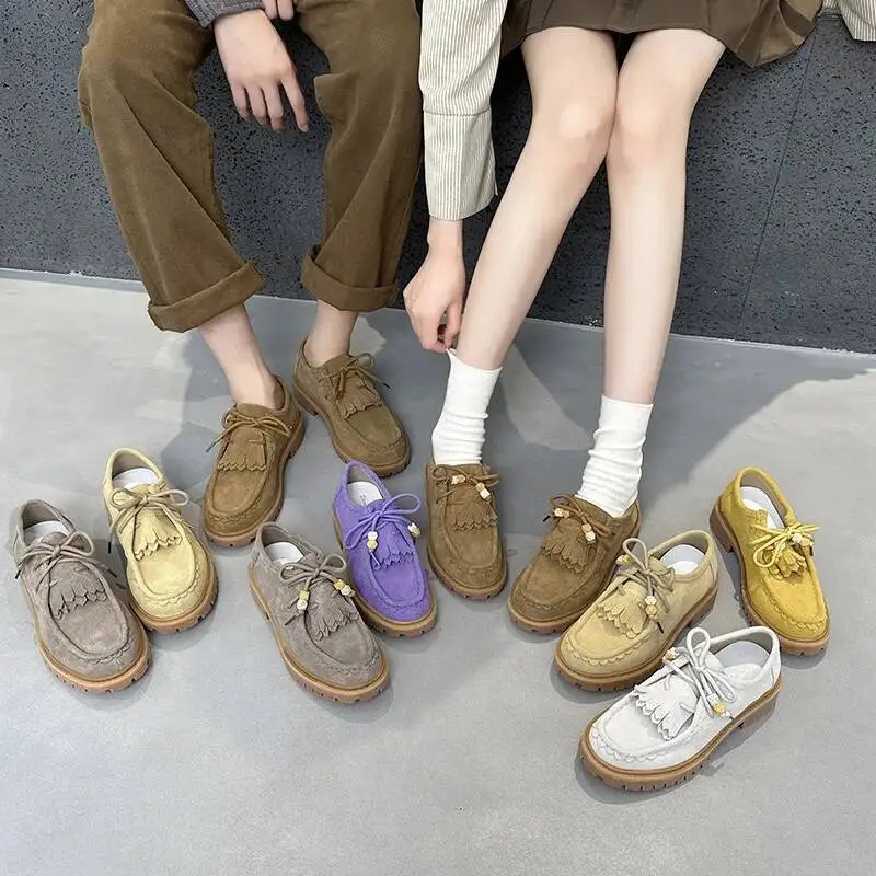 NEWFashionable tassel Women Shallow Mouth Single Shoes Spring New Item Suede Quality Comfortable And Elegant Flat Shoes