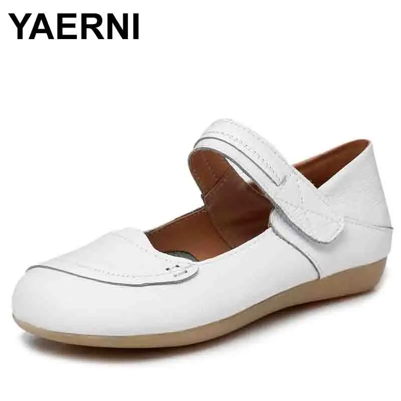 Superior Quality Soft Cowhide Leather Shoes White Hospital Nurse Shoes Women's Flats Breathable Sandal Casual Shoes