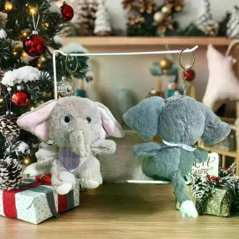 Porte-clés éléphant en peluche pendentif sac ; Jouet en peluche de poupée de dessin animé mignon ; Porte-clés doux ; Décor suspendu pour sac à dos vibrant