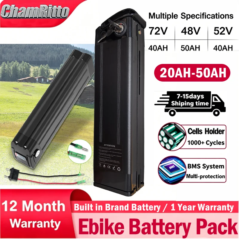 

Electric Bicycle 36v 48v 52v 20 30 40 50 60ah Silver Fish Lithium Battery 60v 72v EBike Akku Accu 500w 750w 1500w 2000w Batterie