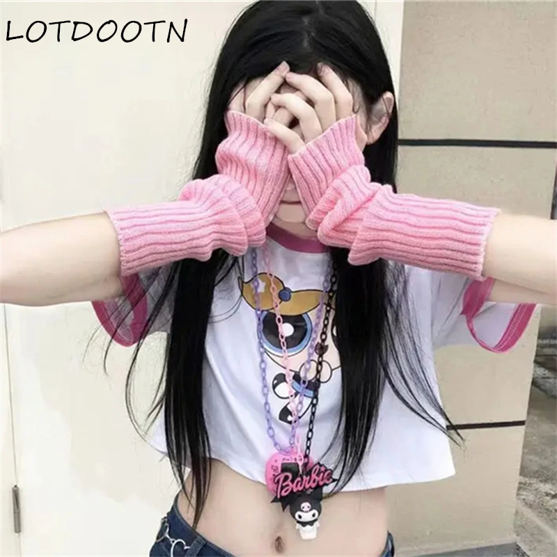 LOTDOOTN النساء طويلة أصابع قفازات محبوك القفازات الشتاء الذراع أدفأ الشرير القوطية DIY قفازات حياكة Y2K الفتيات قفازات الأكمام