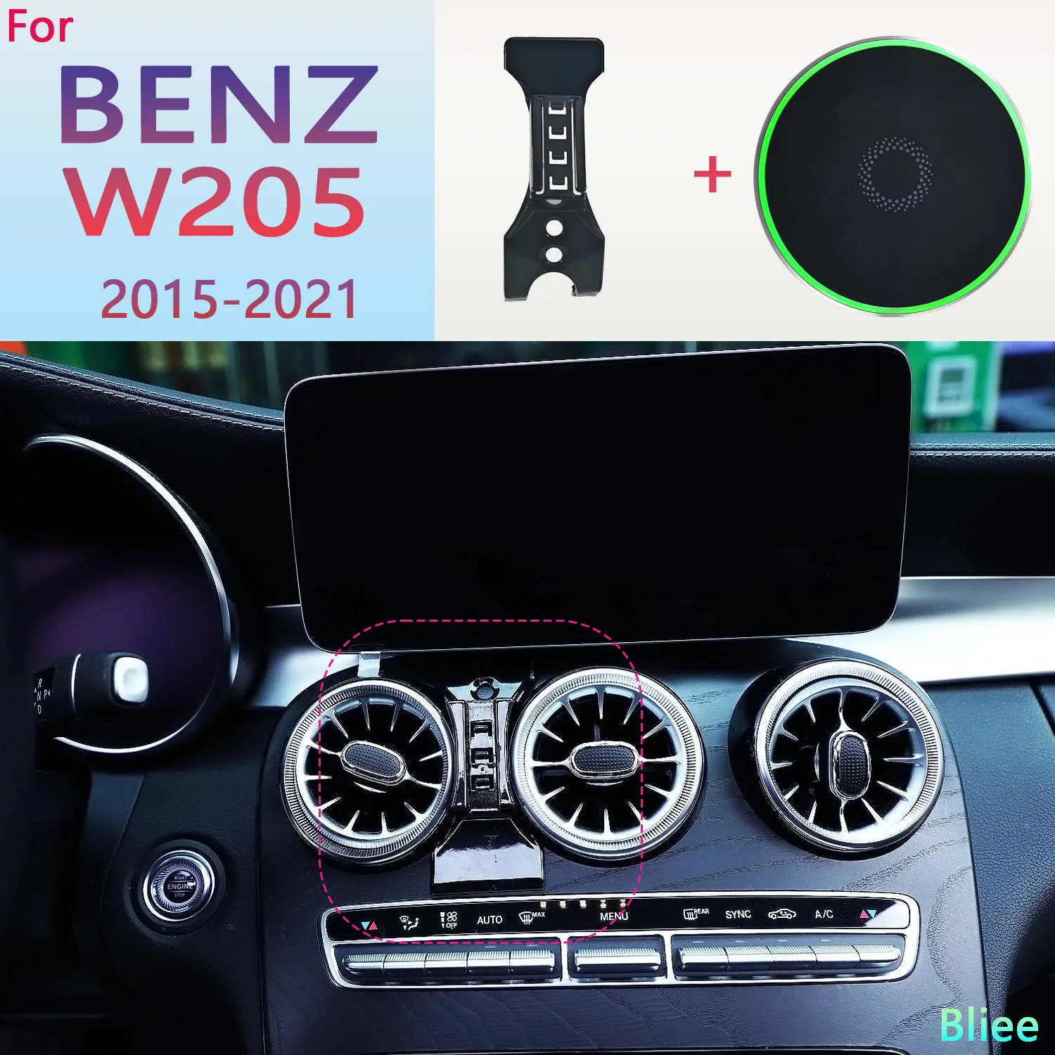 For Mercedes Benz C200 260 300 W205 2015-2021 Magnetic Car Phone Holder 15W Wireless Charging Phone Stand MagSafe Phone Base