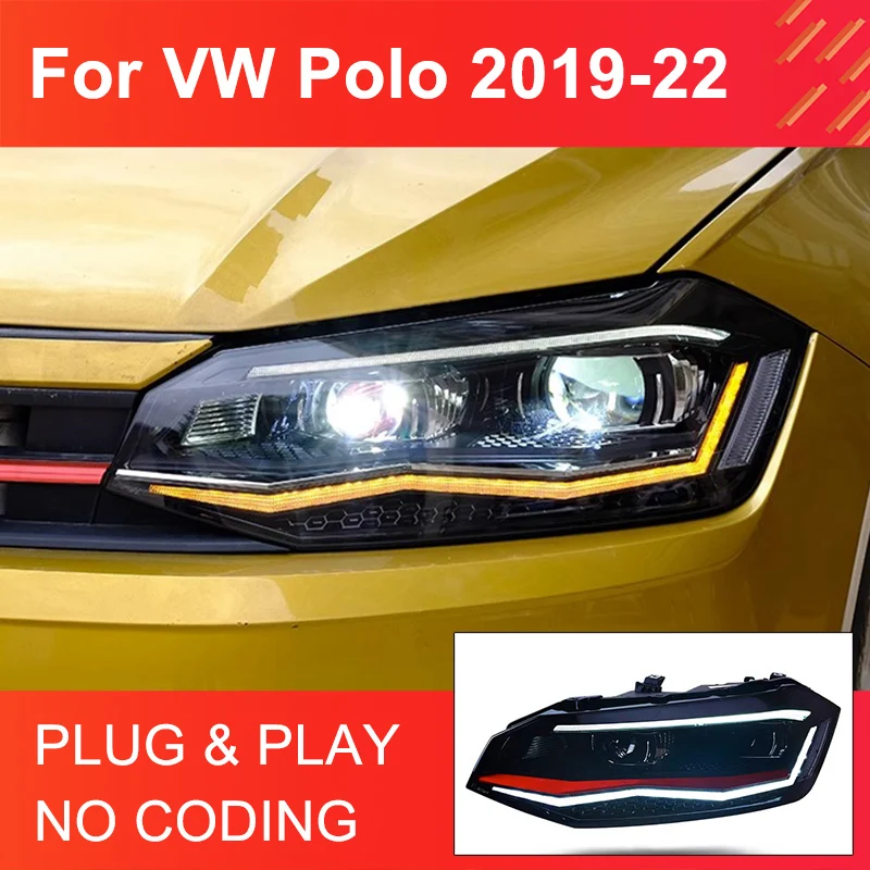 

1 пара автомобильных стайлинговых фар для VW POLO 2019-2022, светодиодные фары в сборе Plug and Play со светодиодными DRL, динамические поворотные фары