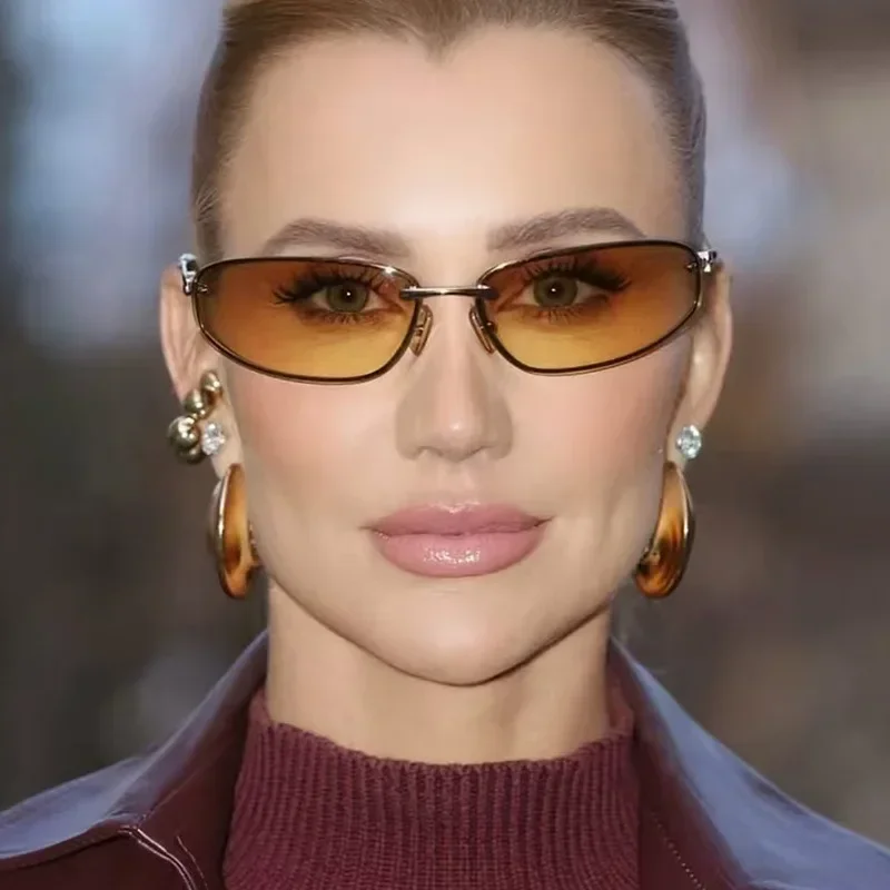 Lunettes de soleil femme 2025 ovales sans monture Y2K de luxe, style rétro premium, pour activités de plein air, cyclisme et conduite