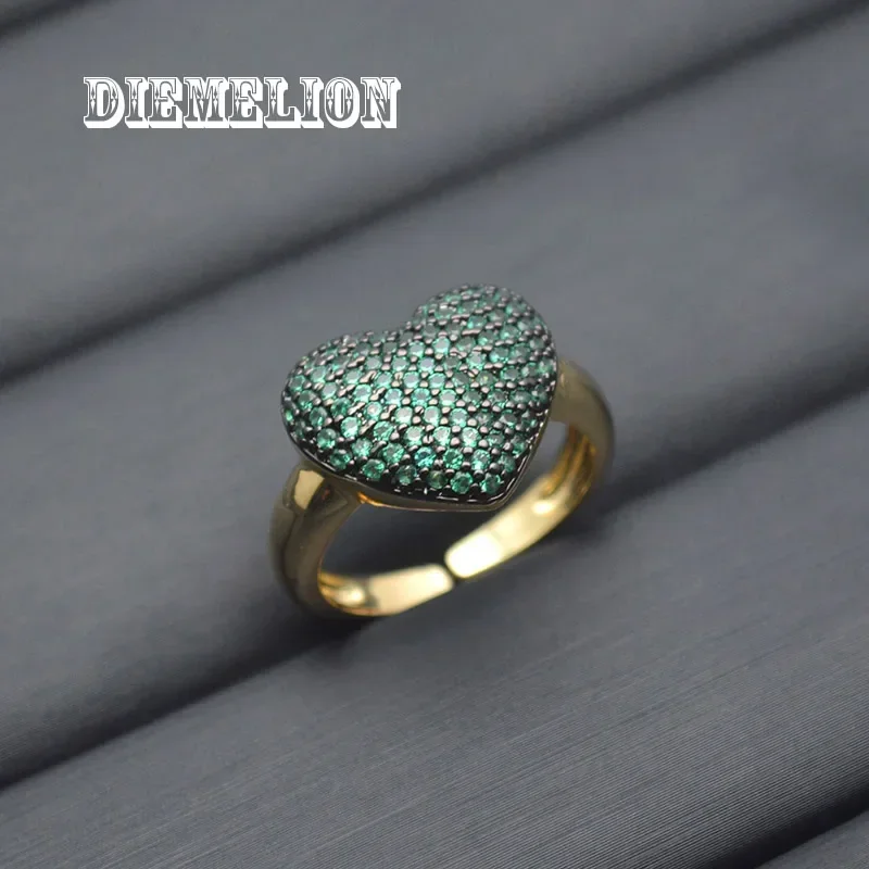 Full Micro Paved Colorful CZ Heart Rings for Women Gold/Silver Plated Adjustable Wedding Bands Girlfriend Valentines Jewelry