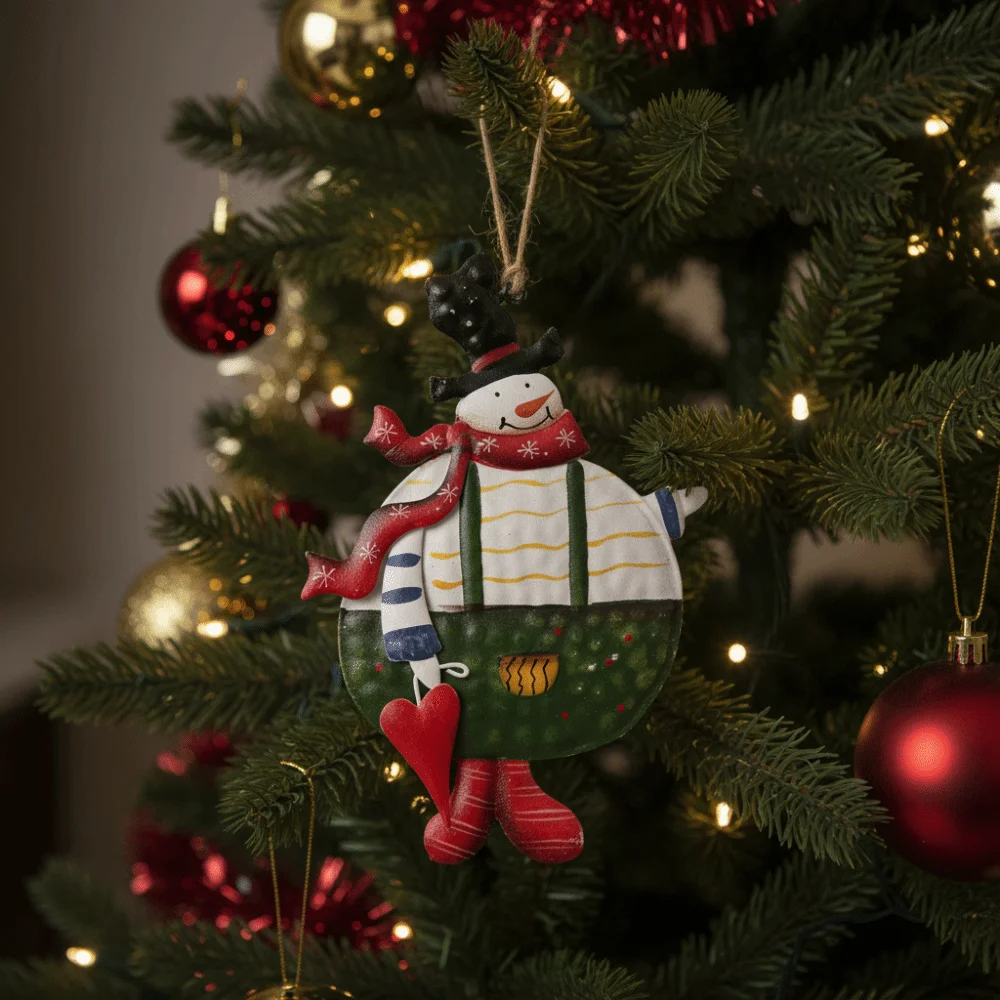 Cute Handmade Snowman Hanging Model with Lanyard Cartoon Christmas Tree Decor Iron Hanging Party Decoration Festival Decoration