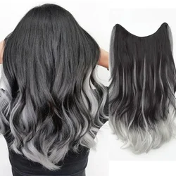 Synthetic 5 Clip in Hair Pieces Extensions 20 Inch Long Curly False Hair for Women Ombre Black Gray Fluffy Hairstyles Hairpiece