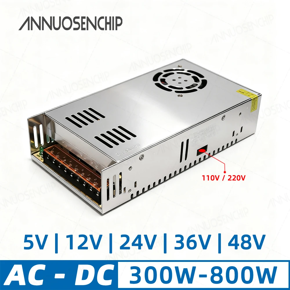 مصدر طاقة مُرُكَّب AC إلى DC 300W - 800W، خرج 12V/24V/36V/48V، دخول قابل للتبديل 110V/220V، بحوافز مائية للـ شريط LED، كاميرا CCTV، الطابعة 3D، روتر CNC