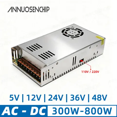 AC'den DC'ye Güç Kaynağı 360W 500W 600W 300W - 800W 5V/12V/24V/36V/48V, 110V/220V Değiştirilebilir Fan - LED CCTV 3D Yazıcı için Soğutmalı