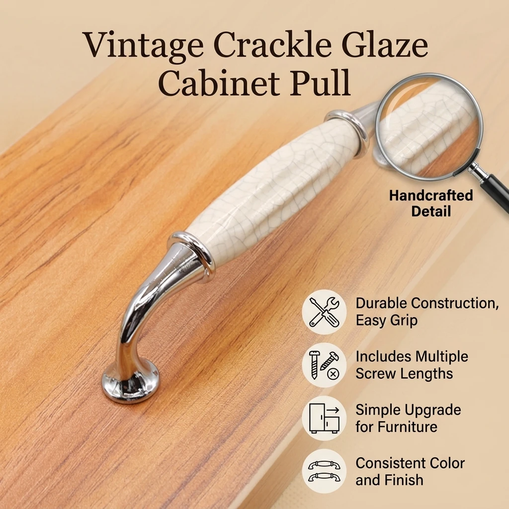 Ceramic Cabinet Pull Handle Vintage Cracked Glaze Design Zinc Alloy Base For Kitchen Cabinets And Wardrobe Drawers