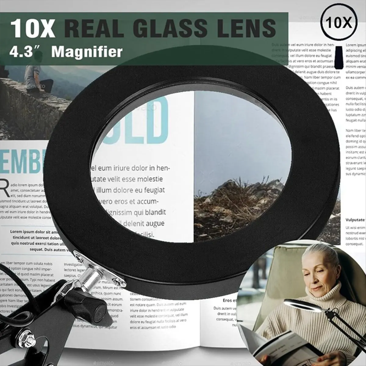 (WSFS) Magnifying Glass with Light and Stand, 10X Magnifying Lamp, 2-In-1 Magnifying Desk Lamp with Clamp, 3 Color Mode