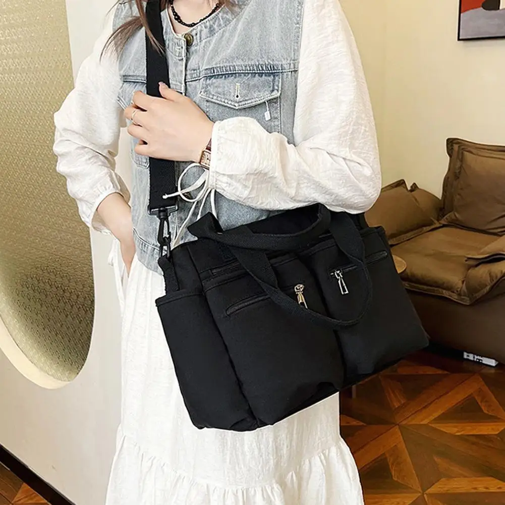 Multi Pocket Tote Bag Casual Handbag Simple Women Hobo Bag Solid Color Work Bag For Daily Office Use Shoulder Bag