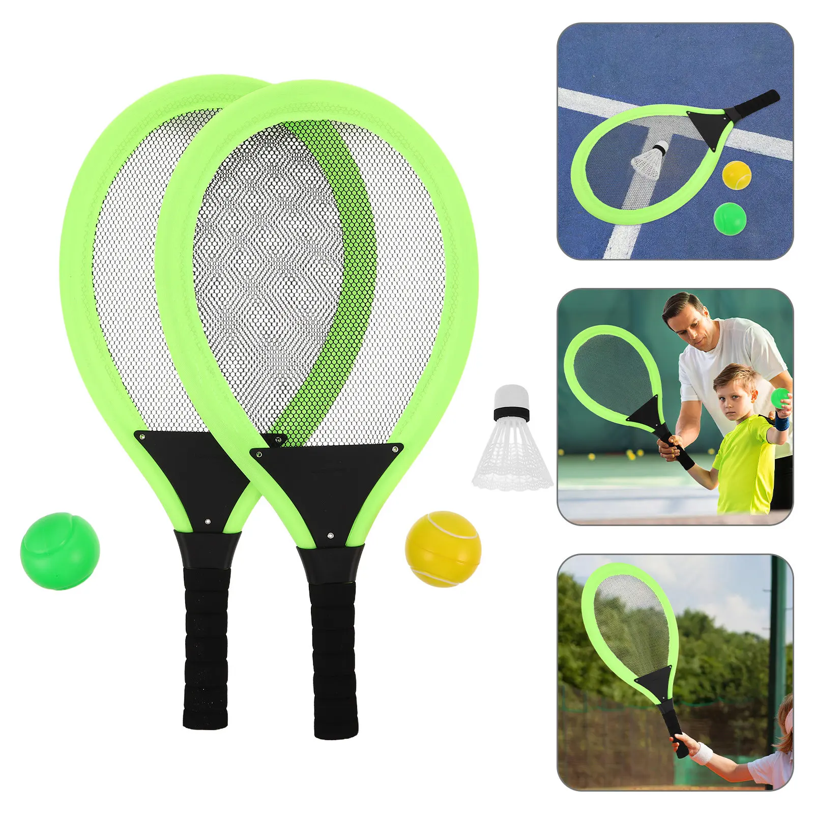 

2Pcs Kids Tennis Racket Outdoor Sports Green Plastic Child Training Equipment Beginner Set Racket Pocket Catch Game