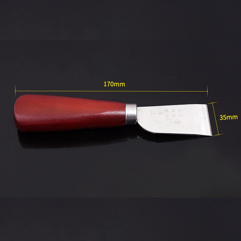 DIY Leathercraft Tool Wooden Handle Stainless Steel Leather Cutting Knife Leather Shovel Knife for Leather Working