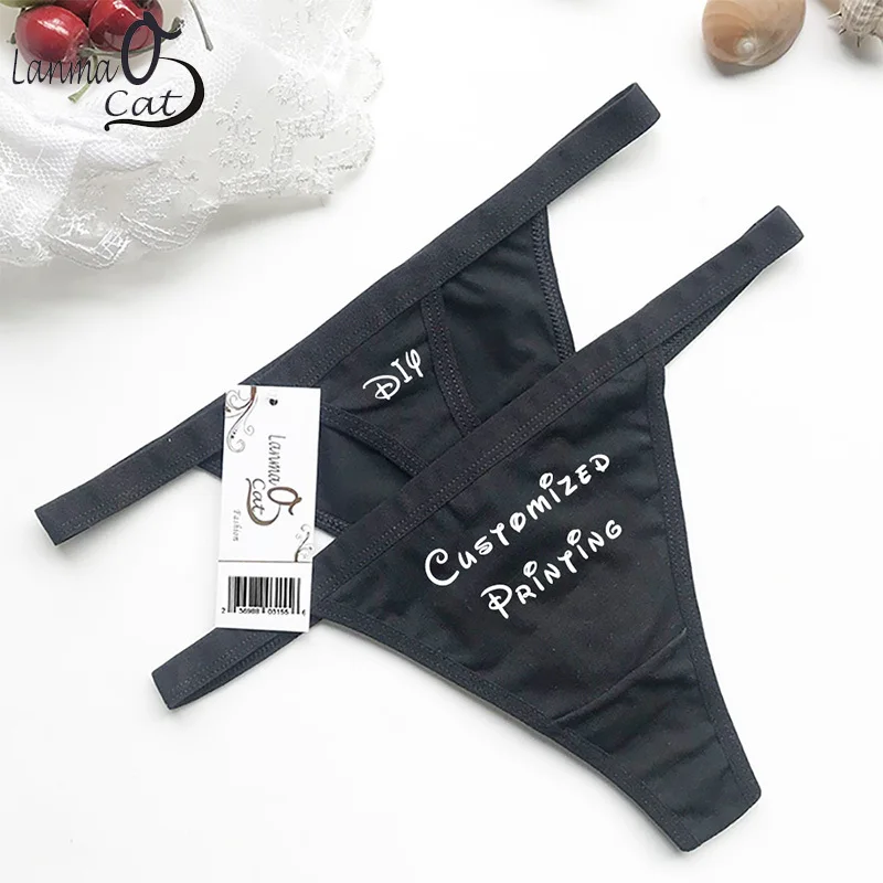 

2pcs /lot Sexy DIY Women Cotton Thongs Underwear Custom Printing Logo Brand G String Panties Ladies Underwear Free Shipping