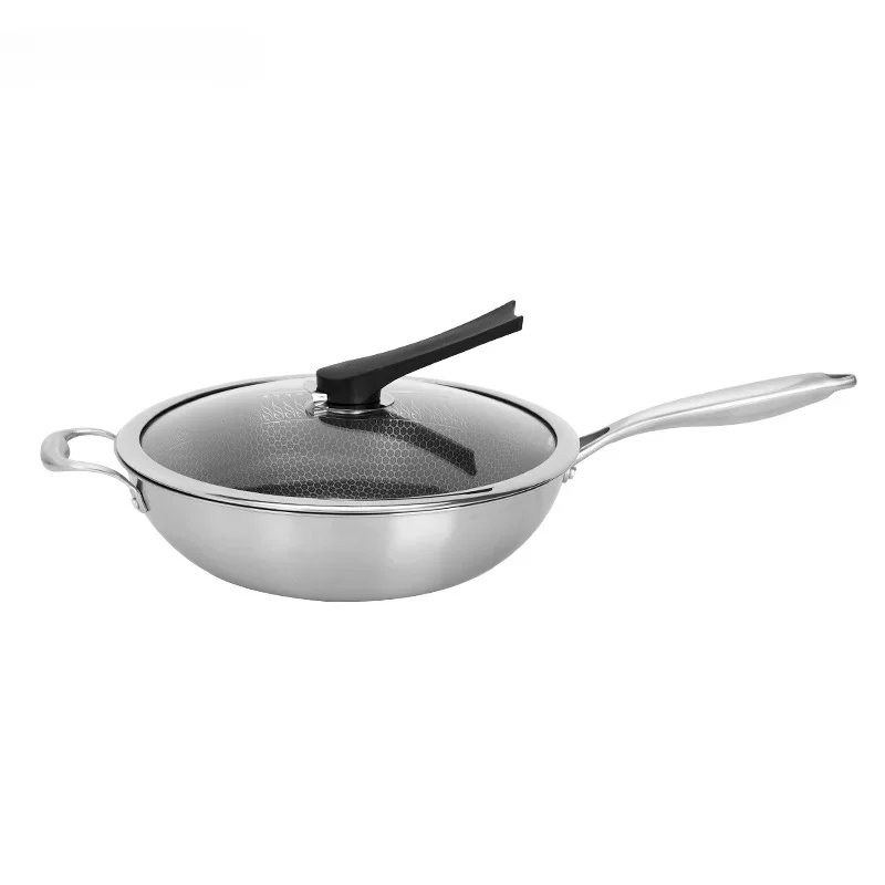 32cm/34cm Nonstick Wok 304 Full Stainless Steel Wok No Fume Coating-Free Gift Cookware