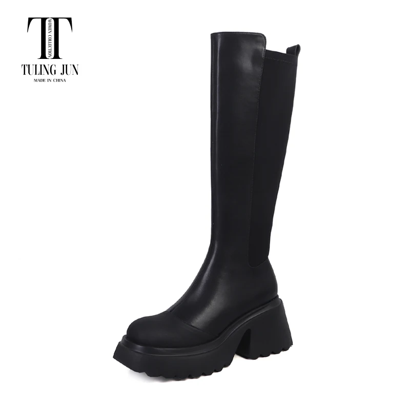 

TULING JUN 2023 Winter Women Concise Round Toe Super High Heel Fashion Knee High Boots Solid Color Shoes For Female DF-F-4850