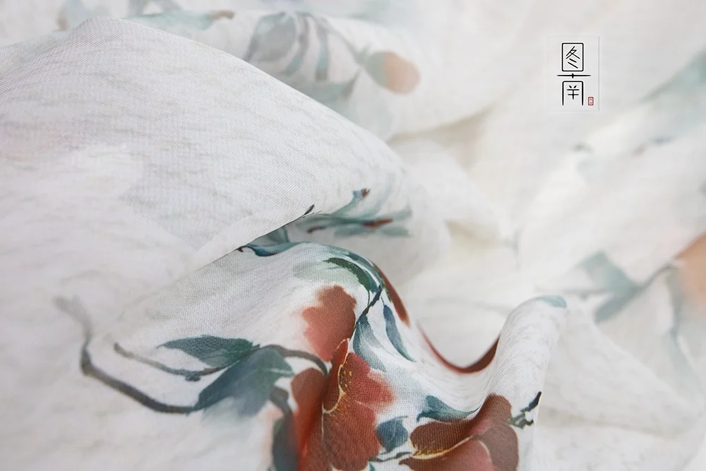 Designer Cloth Wisteria Flower Digital Printing Fabric Chiffon Hanfu Ancient Style Handmade Pleated Skirt Horse-Face Fabric