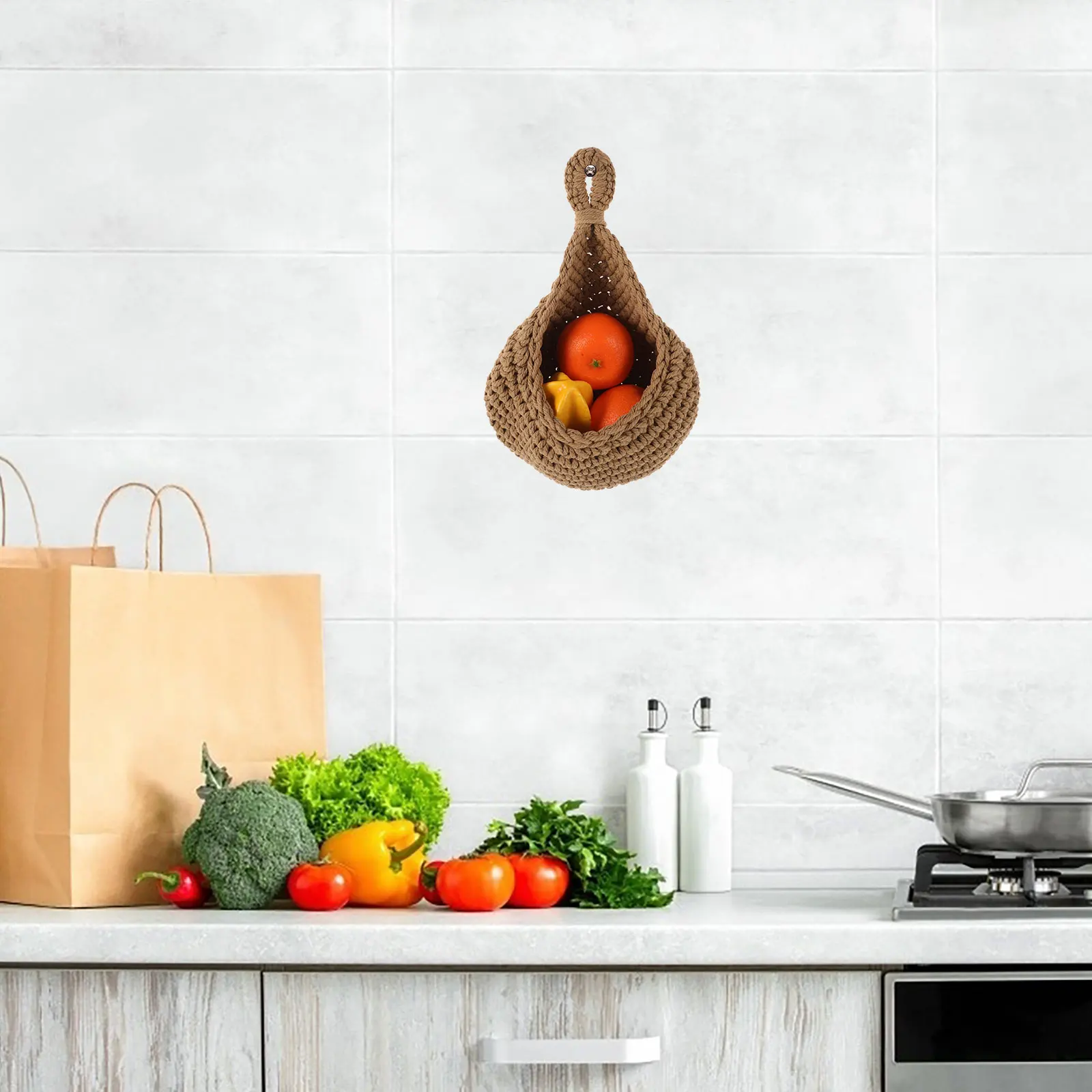 

Handmade Woven Mounted Kitchen Vegetable Organizer Smooth Edge Space Saving For Home Hotel Apartment Small Hanging Basket