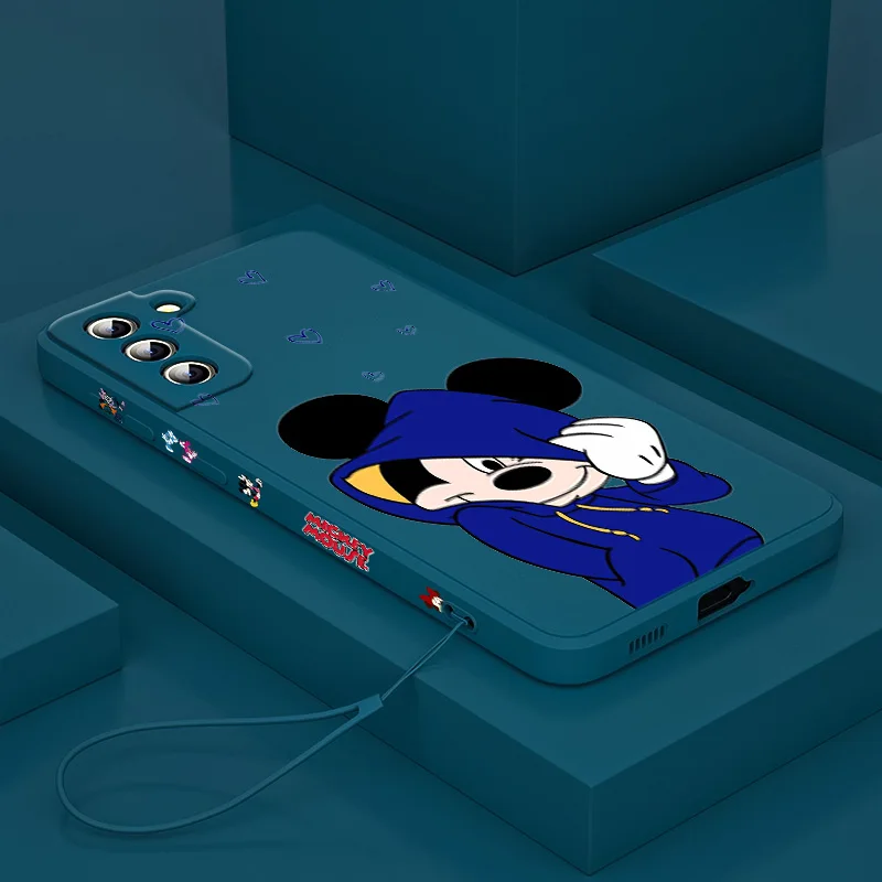 Disney Mickey Mouse For Samsung Galaxy S24 S23 S22 S21 S20 FE S10 Note 20 10 Ultra Lite Plus Liquid Left Rope Phone Case Capa