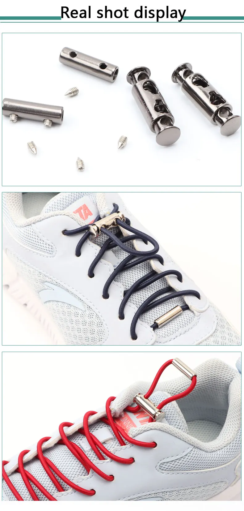 1 Pair No Tie Shoelaces For Sneakers Elastic Shoelace Metal Spring Lock Man And Woman Shoe Accessories Lazy Shoe Laces 100cm