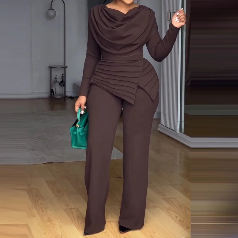 

Элегантные асимметричные комбинезоны с распашным воротником, повседневные однотонные комбинезоны с длинными рукавами и рюшами, женские модные асимметричные комбинезоны на молнии