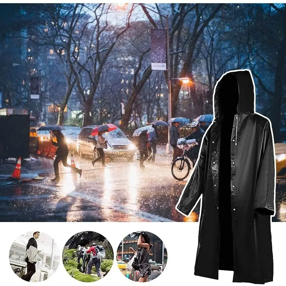 Long EVA Unisex Raincoat Thickened Waterproof Rain Coat Women Men Hooded Adult Black Camping Waterproof Rainwears Suit Hiking